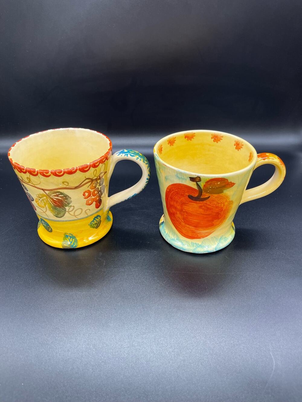 Vintage Italica ARS Pottery Set of 2 Mugs Hand Painted Italy Chip *See photo